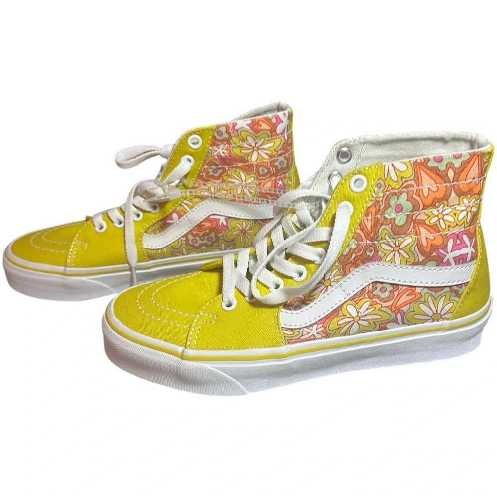 Vans Floral Yellow and Orange Sneakers UNISEX MEN 5.5  WOMEN 7